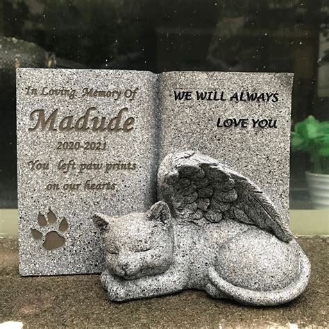 Personalized Pet Cat Memorial Grave Marker Stone With Angel Etsy