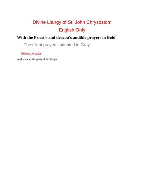 Pdf Divine Liturgy Of St John Chrysostom English Only Liturgy Of St