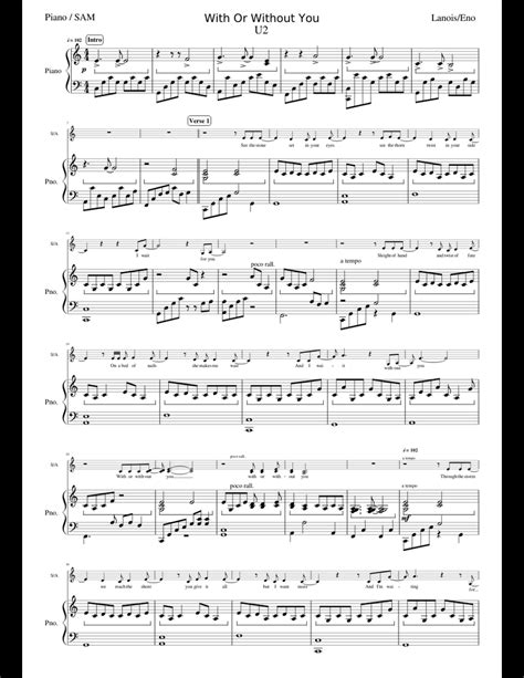 With Or Without You Sheet Music For Piano Voice Download Free In Pdf