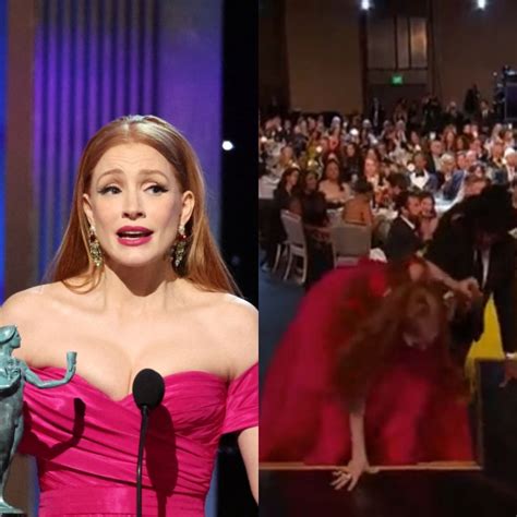 Uepa Jessica Chastain Se Desequilibra E Cai Antes De Receber Prêmio No