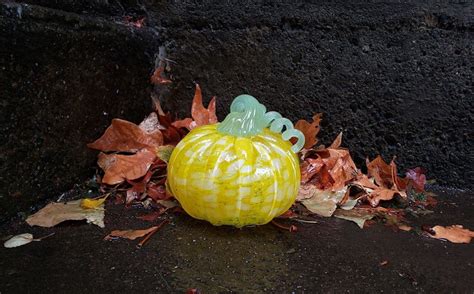 Yellow With White Spots Glass Pumpkin 4 Decorative Etsy