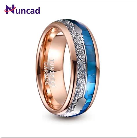 Nuncad 8mm Wide Tungsten Carbide Ring Rose Gold Plating Inlaid Blue