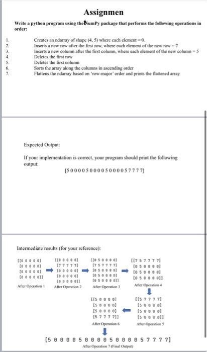 Solved Assignmen Write A Python Program Using The Numpy