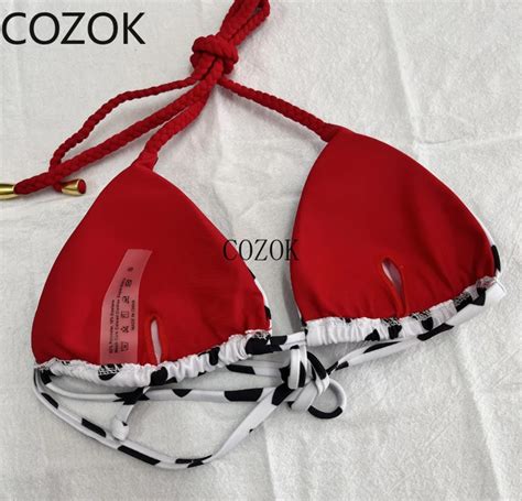 COZOK Swimwear Women Cute Heart Print Brazilian Bikini Set Sexy Thong