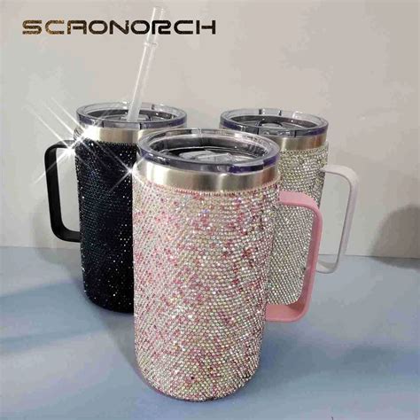 Taza De Viaje De Caf De Diamantes De Imitaci N De Acero Inoxidable Con