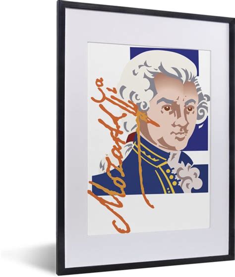 Fotolijst Incl Poster Tekening Van Mozart In Kleur 30x40 Cm