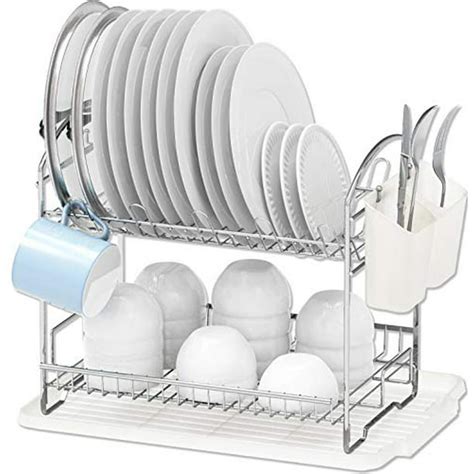 Simple Houseware 2 Tier Dish Rack With Drainboard Chrome