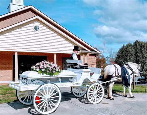 White Single Cassion Funeral Hearse Horse Drawn Southern Breezes