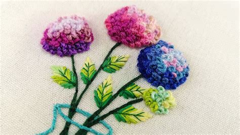 Hand Embroidery Ideas Hydrangea Flowers French Knot Free Pattern