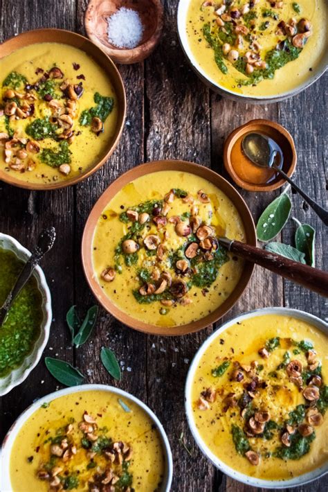 Roasted Pumpkin Soup With Hazelnut Sage Pesto The Original Dish Roast Pumpkin Soup Pumpkin