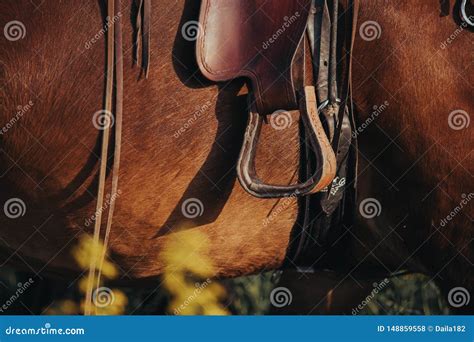 A Detail Of A Stirrup On A Western Leather Saddle Stock Photo Image