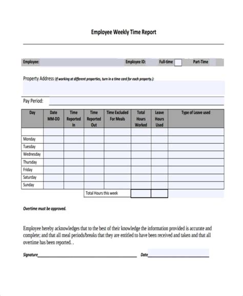 Weekly Time Report Template | TUTORE.ORG - Master of Documents