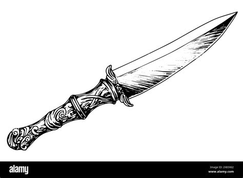 Vintage Dagger Or Sword Hand Drawn Vector Illustration In Medieval