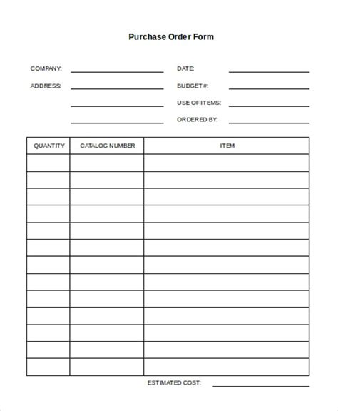 Purchase Order Request Form Template Word