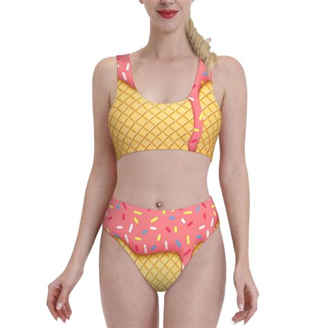 Haiem Pink Ice Cream Women S High Waisted Bikini Set Two Piece Bathing