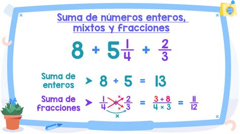 Suma de números mixtos enteros y fracciones Matemóvil