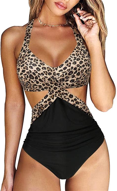 RXRXCOCO Women Front Cross Cutout One Piece Swimsuit Tummy Control High