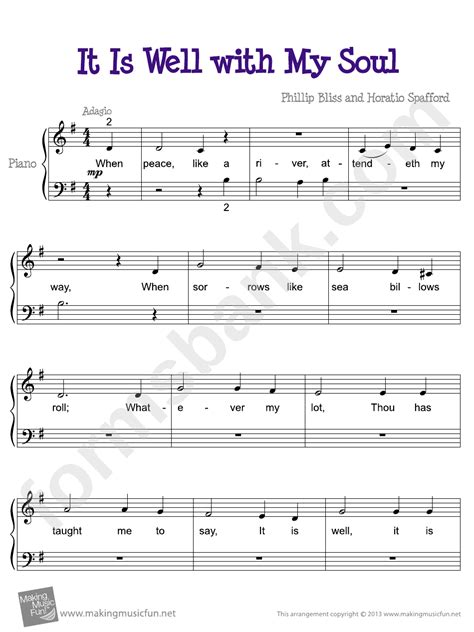 It Is Well With My Soul Philip P Bliss Sheet Music For Piano