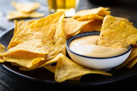 Mexican Nacho Chips With Cheese Sauce Stock Image Image Of Chips