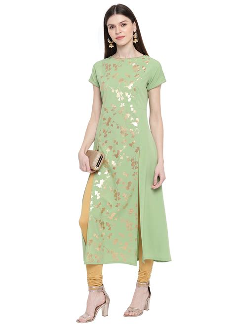 Get Light Green Floral Printed Poly Crepe Kurta At ₹ 648 Lbb Shop