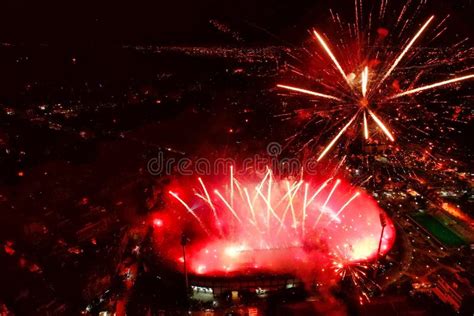 Aerial Shoot Of The Toumba Stadium With Fireworks Editorial Photo