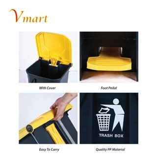 L L L Black Yellow Plastic Dustbin With Foot Pedal