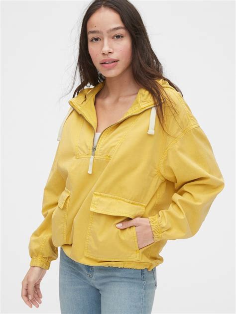 Gap Half Zip Hooded Anorak Brilliant Yellow Anorak Jacket Sale How