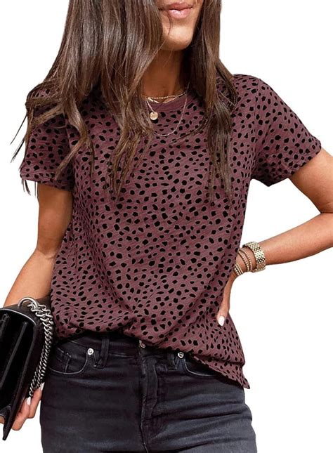 EVALESS Womens Casual Polka Dot Tops Crewneck Short Sleeve T Shirts