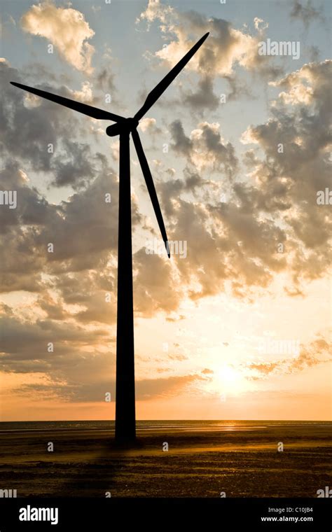 Silhouette Of A Windturbine In Sunset Stock Photo Alamy