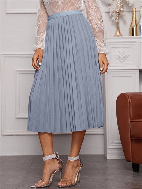 Solid Elastic Waist Pleated Skirt SHEIN USA Bridesmaid Skirts