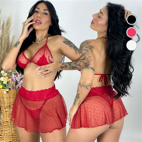 Conjunto Sexy Lingerie Feminino Sensual Fantasia Trio Saia Tule Suti