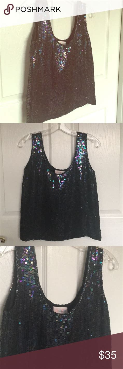 Black Sequin Sleeveless Top Purple Teal Yellow Sheen