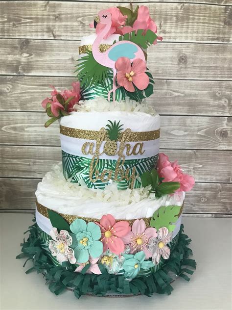 Aloha Baby Shower Centerpiece Hawaiian Diaper Cake Tropical Etsy