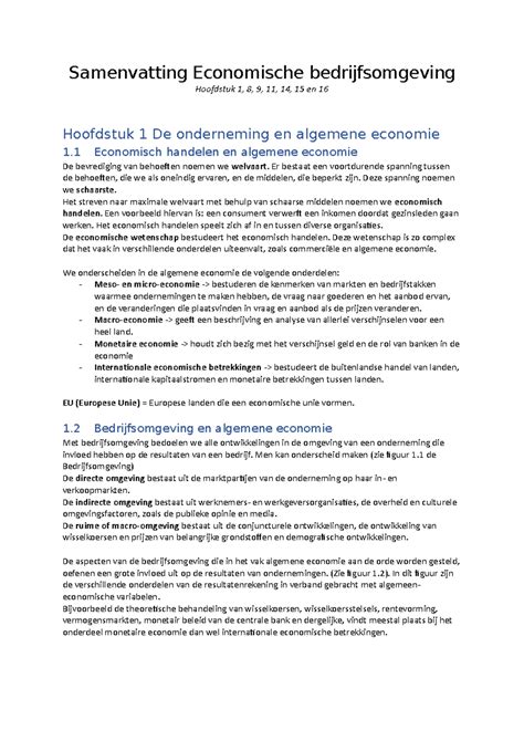 Samenvatting Economische Bedrijfsomgeving Samenvatting Economische