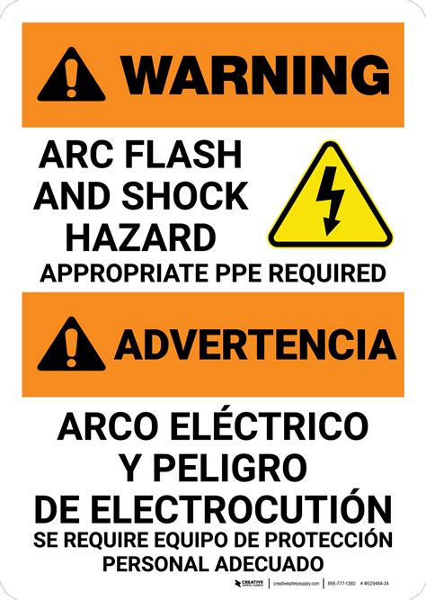 Warning Arc Flash And Shock Hazard Appropriate Ppe Required Bilingual Spanish Portrait Wall