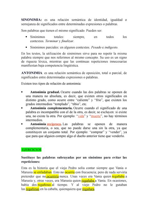 Sinonimia Y Antomimia Conceptos Y Ejemplos De Sinónimos Y Antónimos Sinonimia Es Una