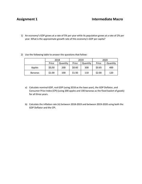 Assignment 1 Details Homework Assignment 1 Intermediate Macro An