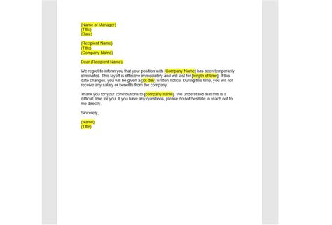 Editable Temporary Job Layoff Letter, Layoff Letter Template, Layoff ...