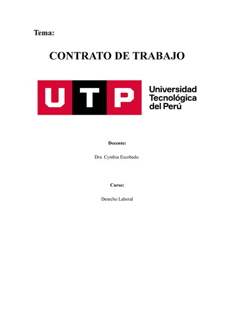 Derecho Laboral TA1 Contrato DE Trabajo Tema CONTRATO DE TRABAJO