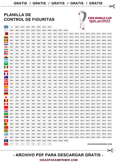 Gratis Planilla De Control De Figuritas Del Mundial Qatar