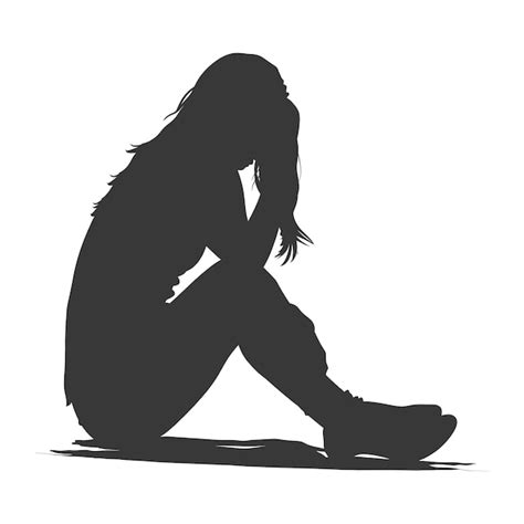 Silhouette Sad Woman Sitting Alone Depressed Sitting Black Color Only