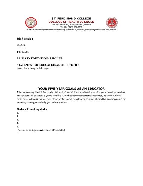 Faculty Portfolio template - ST. FERDINAND COLLEGE COLLEGE OF HEALTH SCIENCES Sta. Ana street ...