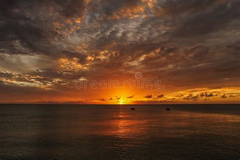 Orange Sunset Over The Ocean At Caribbean Islands Stock Photo Image