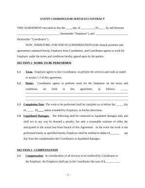 Event Coordinator Contract Sample Doc Template Pdffiller