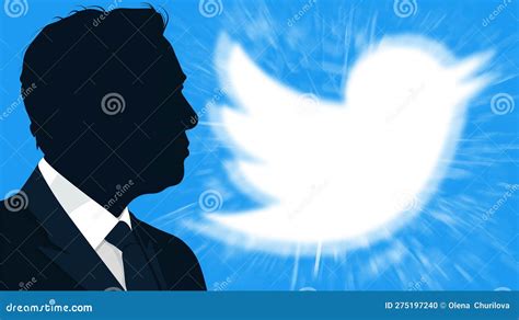 Silhouette Of Elon Musk In Front Of Blue Banner With Twitter Logo In