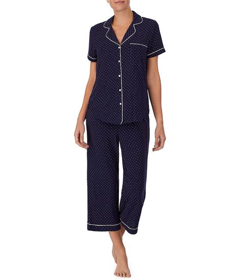 Kate Spade New York Solid Notch Collar Short Sleeve Knit Cropped Pajama Set Dillards