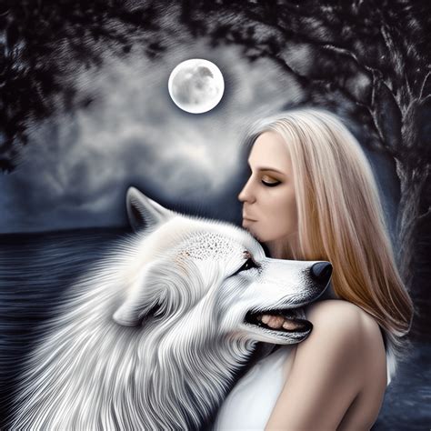 White Wolf and Moon Graphic · Creative Fabrica