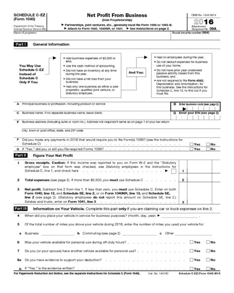 Printable Form 1040 Schedule C