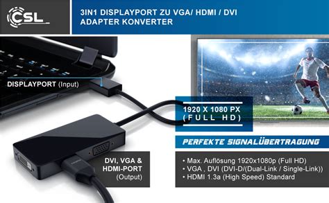 Csl In Displayport Zu Vga Hdmi Dvi Adapter Konverter Videoadapter