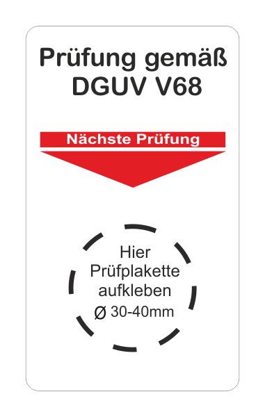 UVV Prüfung gemäß DGUV V68 Grundplaketten Plaketten Unterlage 5228 eBay